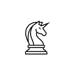 Black Chess Knight Horse Pegasus Unicorn line art logo design vector