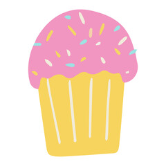 Cupcake, a cake with pink cream and decorative sprinkles