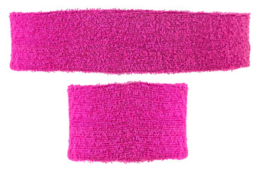 Violet cotton training headband and wristband isolated on a white background. Sport equipment.