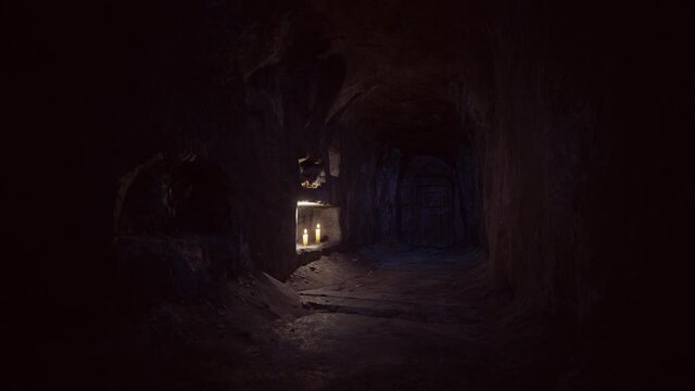 old dark catacombs with candles