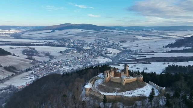 Aerial view of castle in Zborov village in Slovakia