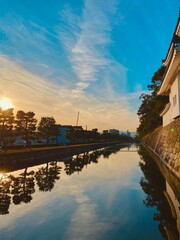 Fototapeta premium sunset by the river in kyoto, japan