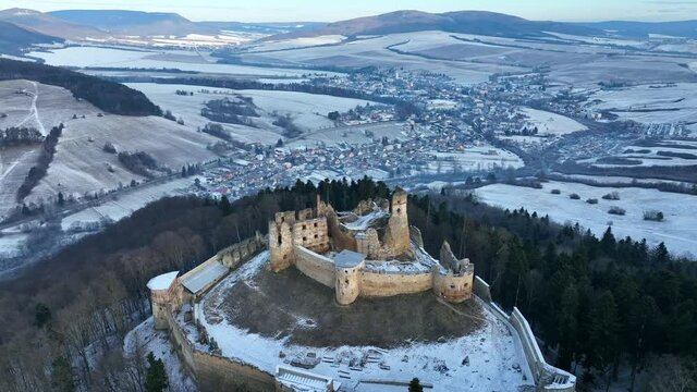 Aerial view of castle in Zborov village in Slovakia