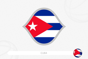 Cuba flag for basketball competition on gray basketball background.