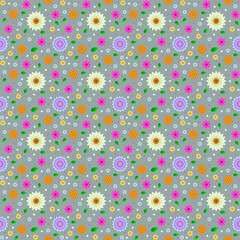 Vector graphics - a beautiful seamless pattern with multicolored colors on a gray background. Concept textiles or wallpaper