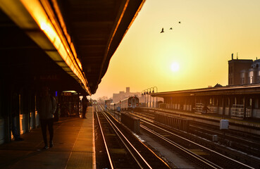 train station during stuning sunrise.