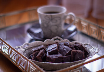 homemade chocolate with blurry background