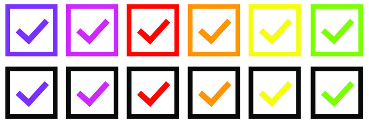 colored check mark icon. Check mark vector icon. Checkmark Illustration. Vector symbols set , colored checkmark isolated on white background. vector isolated symbol. © RSLN