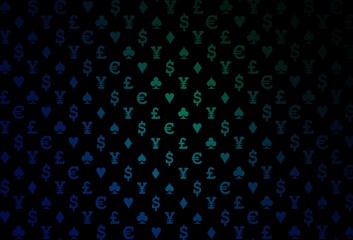 Dark blue, green vector template with poker symbols.