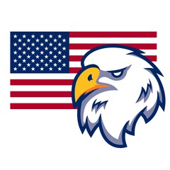 Background in the form of an eagle's head on the background of the American flag. Illustration of American patriotism 