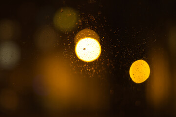 Lights in the night - view from the inside of the car