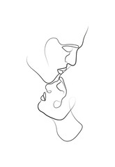 Abstract man and woman touch by one line vector drawing. Portrait minimalistic style. Botanical print. Nature symbol of cosmetics. Modern continuous line art. Fashion print. Beaty salon