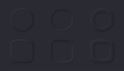 3D vector buttons neumorphic design. Web elements geometry modern trend tree-dimensional design.