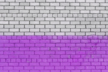 Fototapeta na wymiar Old white brick wall painted purple paint urban design background texture