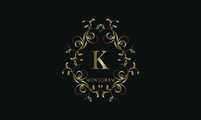 Vintage exquisite monogram with the letter K. The logo can be used to decorate a restaurant, boutique, emblem, jewelry, business.