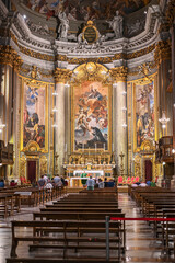 Fototapeta na wymiar Rome, Italy - October 13, 2019 - view of the majestic interior of the catholic church during worship