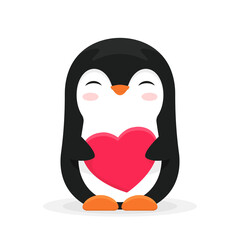Cute penguin with heart on white background