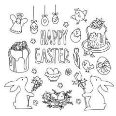 Easter set in doodle style for design. Vector graphics.