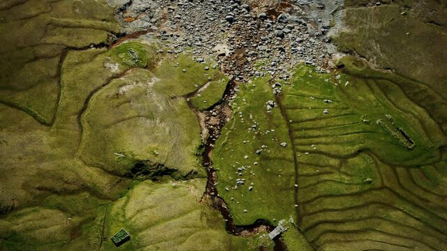 aerial view of green landscape in Faroe Islands
