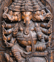 A wooden statue of the Indian god "Ganesha", the elephant-headed god