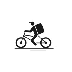 Bicycle delivery icon vector . Courier on bike with box bag . Isolated on white background. 