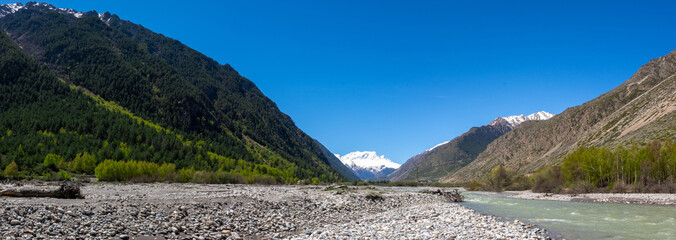 Beautiful view of Mount Cheget in the Baksan gorge,