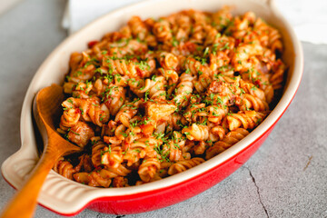 Pasta In Red Dish