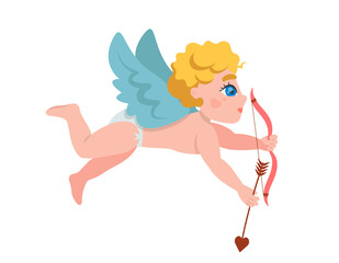 Cupid flying with bow and arrow. Cute cartoon character