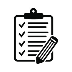 Clipboard pencil vector icon. Black illustration isolated on white background for graphic and web design.