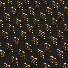 2022 Gold 3D Text on Isolated Black Background. Grid Pattern Isometric View Angle. 3D Rendering Illustration. Realistic Textured Render.
