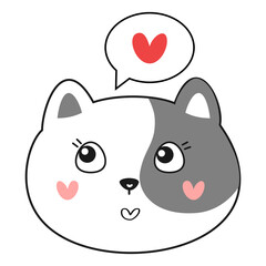 Cute doodle cat with heart. Vector illustration.