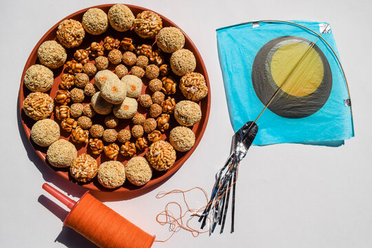 Tasty Assorted sankranti sweets. Til laddu, peanut, amaranth, sesame, puffed rice ladoos Indian sweet balls for uttarayan,pongal, lohri festivals. Many types of ladoo