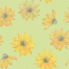 Rudbeckia flower pattern. Botanical seamless pattern for wallpaper, textile, wrapping paper, design. Bright, trendy abstract flower ornament.