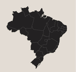 Obraz premium Black map of Brazil with names of regions, design blackboard blank
