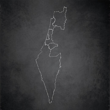 Israel map, separates regions, design card blackboard, chalkboard, blank
