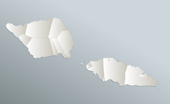 Samoa map, administrative division with names, blue white card paper 3D blank