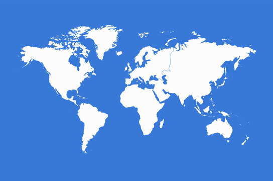 World map, separate continents, blue background, blank