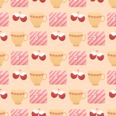 cute valentine's day pattern - glasses, cups and gifts for lovers