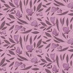 Seamless watercolor flowers pattern. Drawing by hands