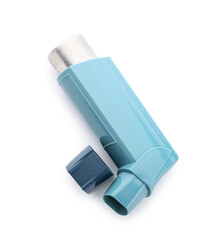 Asthma inhaler on white background