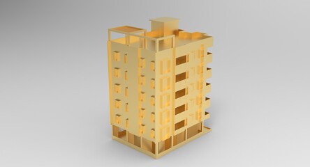 3d illustration of the golden many story house

