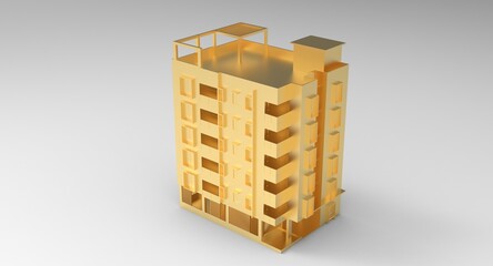3d illustration of the golden many story house
