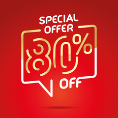 80 % off sale special offer isolated gold white red modern line design sticker label icon