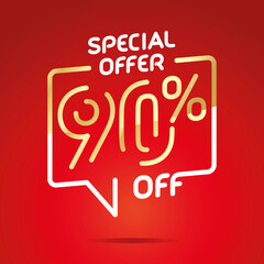 90 % off sale special offer isolated gold white red modern line design sticker label icon