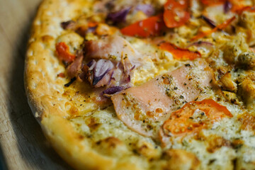 Fresh Homemade Italian Pizza With Chicken And Basil