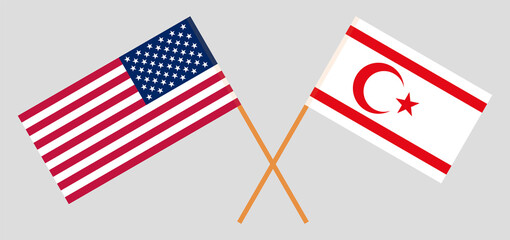 Crossed flags of the USA and Northern Cyprus. Official colors. Correct proportion