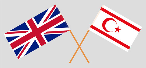 Crossed flags of United Kingdom and Northern Cyprus. Official colors. Correct proportion
