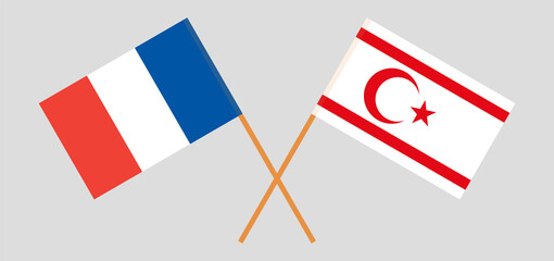 Crossed flags of France and Northern Cyprus. Official colors. Correct proportion