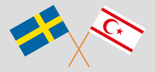 Crossed flags of Sweden and Northern Cyprus. Official colors. Correct proportion