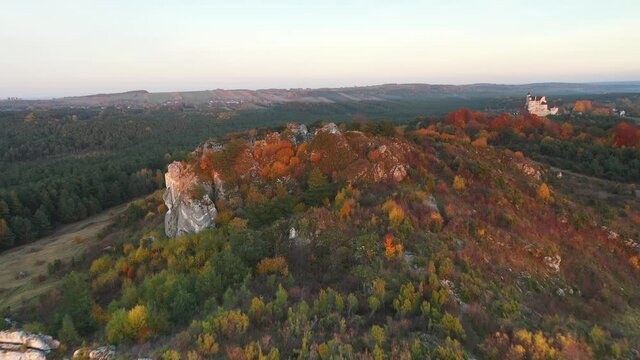 fall in the mountains aerial drone shot